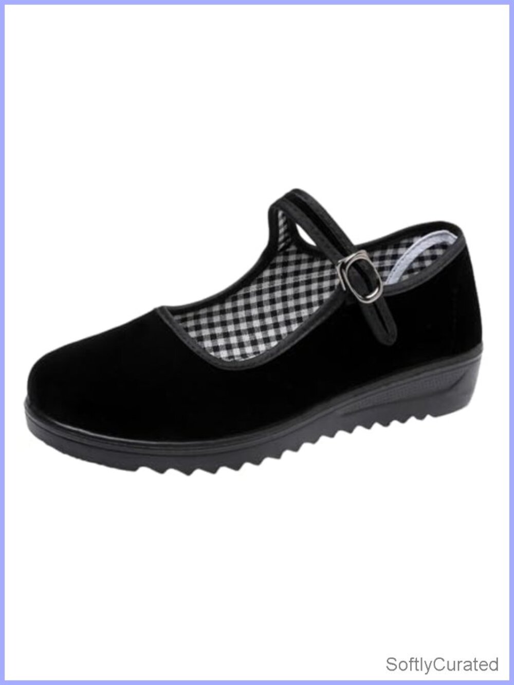 Velvet Mary Jane Flat Shoes for Women Non Slip Walking Comfort